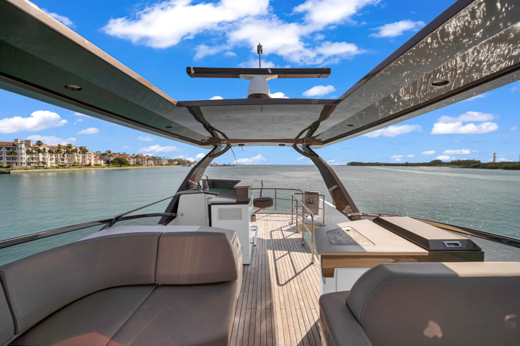 Spacious sun deck on 66 foot Marquis yacht charter Miami