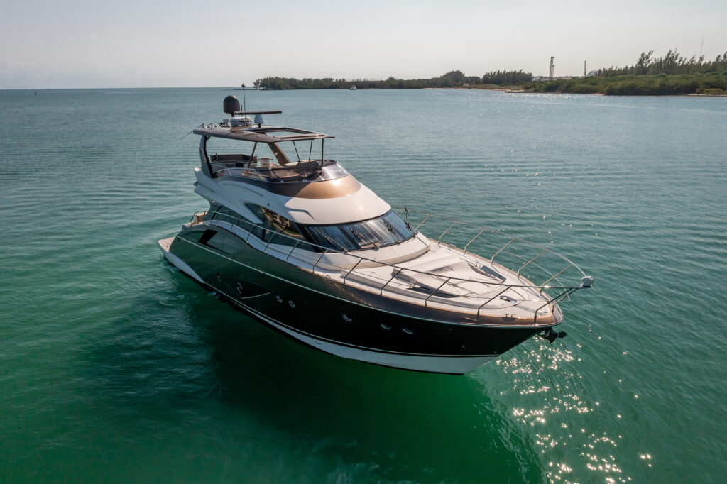 66 Marquis yacht exterior deck with Miami skyline view