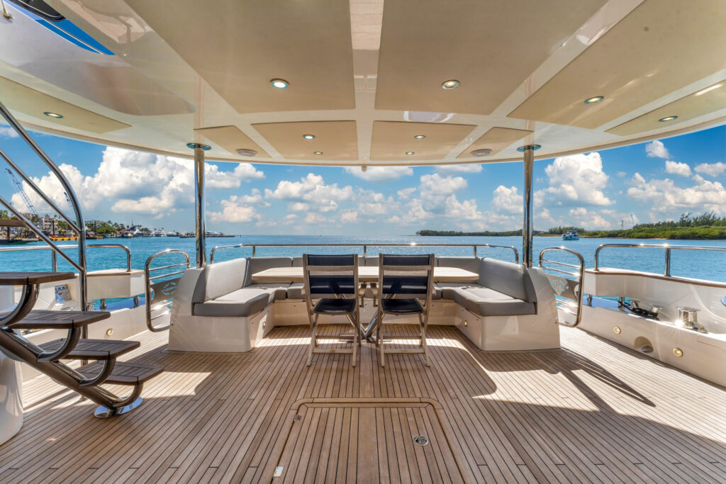 Spacious outdoor deck on 96 foot Sunseeker yacht Miami Beach
