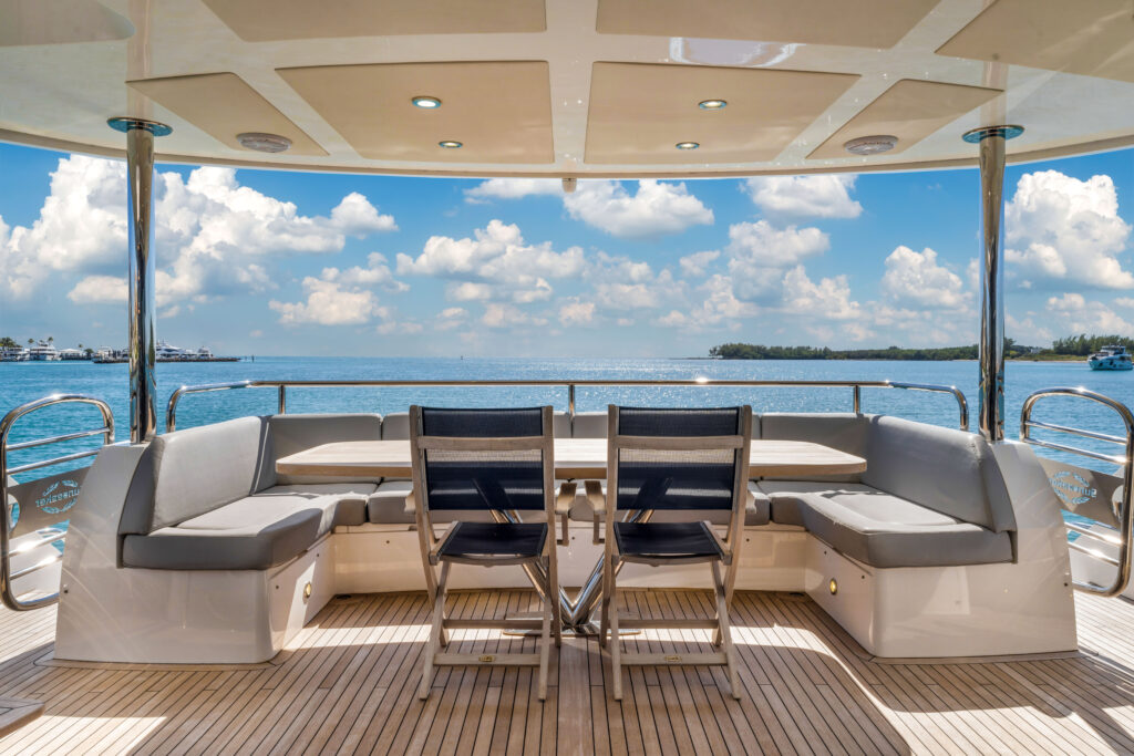 Spacious outdoor deck on 96 foot Sunseeker yacht Miami Beach