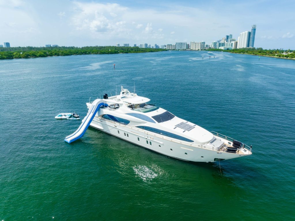 Thrilling water slide on 116 Azimut luxury yacht Miami